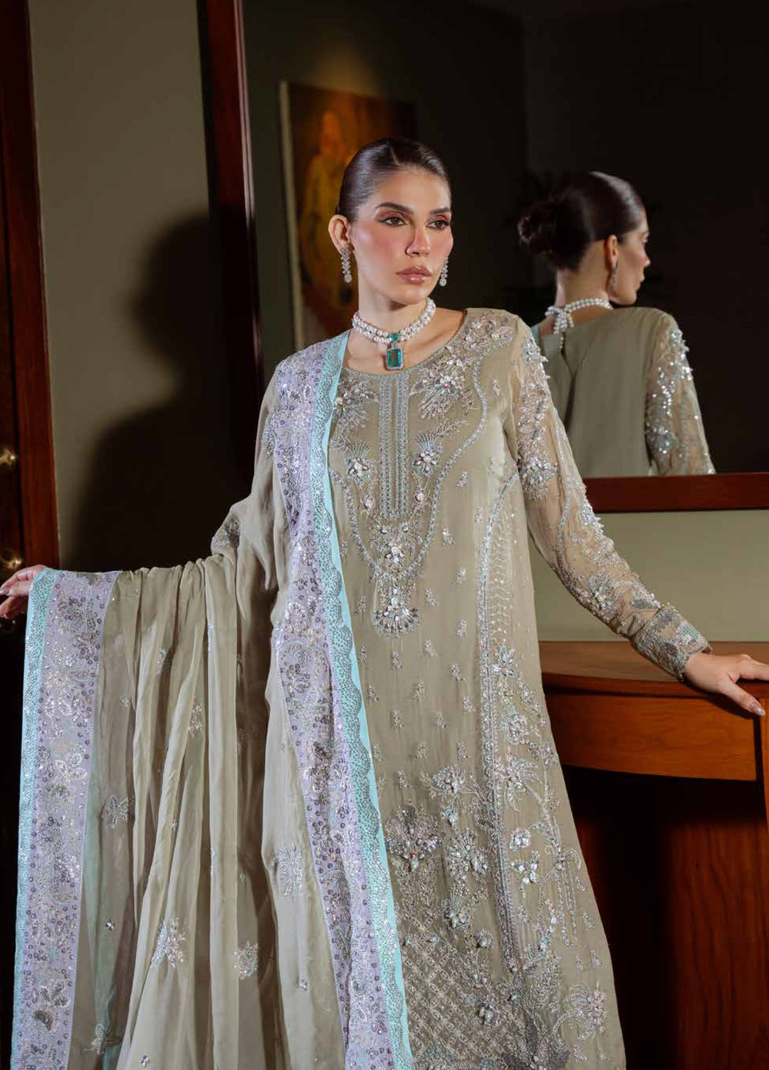 Elaya Luxury by Nureh Unstitched Chiffon Embroidered 3 Piece Suit NU26EL NEL-88 - Festive  Collection