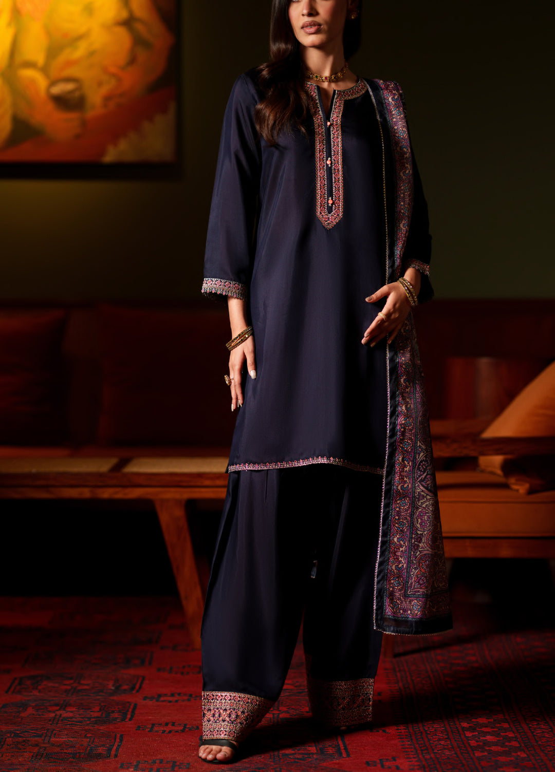 Elara by Casuallite RTW Embroidered Silk Viscose 3 Piece Suit CL26PSE D3 Aurelle - Festive Collection