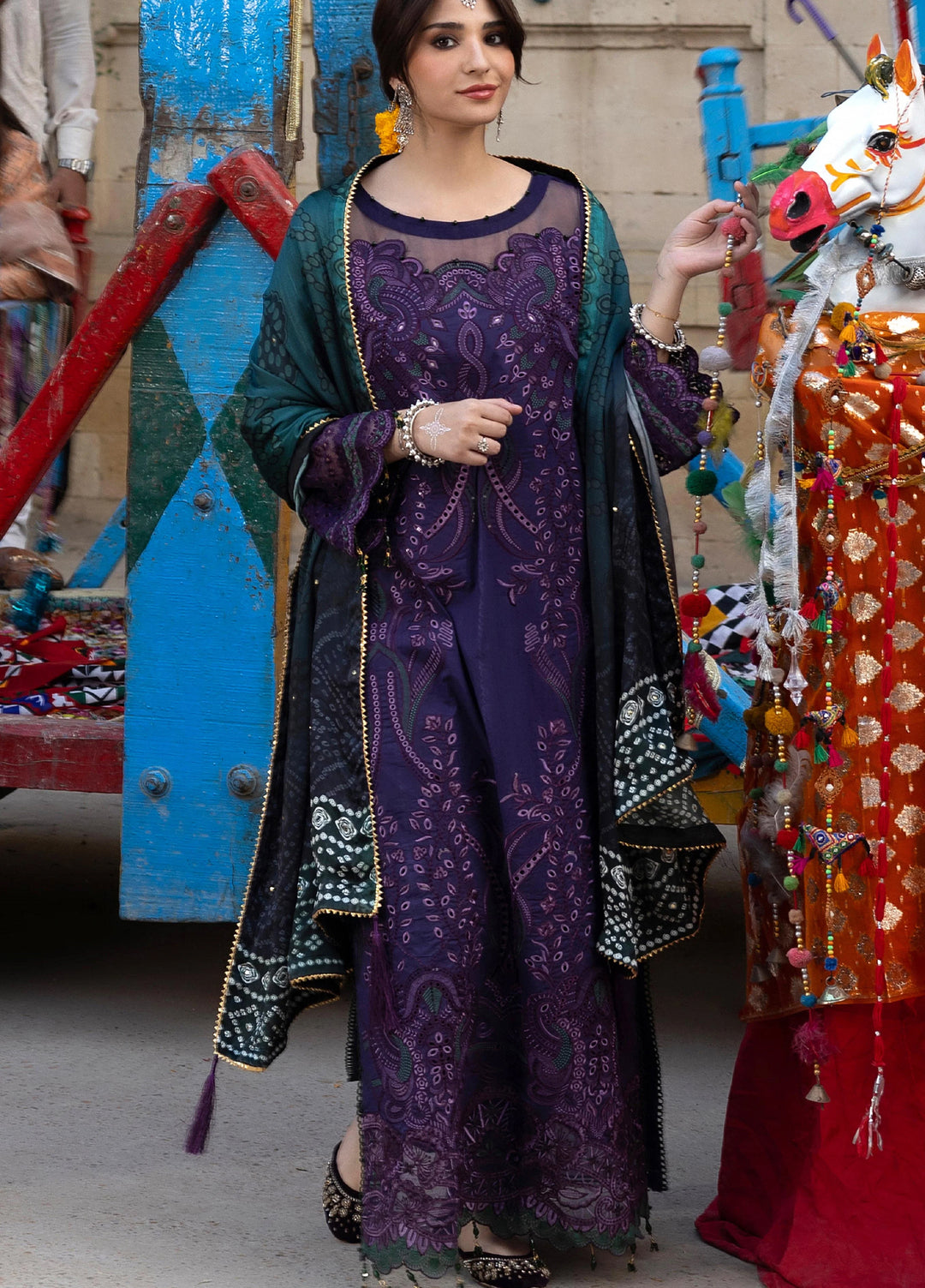 Bandhani by Al Zohaib Unstitched Embroidered Premium Lawn 3 Piece Suit AZ26UB D-8 - Summer Collection