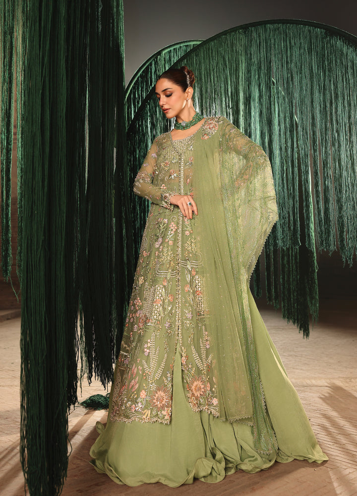 Crimson Unstitched Embroidered Poly Net 3 Piece Suit CR26UW D-5 Matwali Mint - Festive Collection