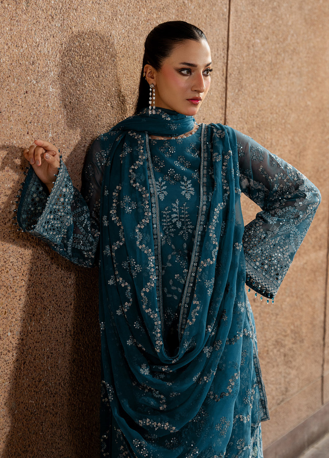 Lazawal by Lavish Premium Unstitched Embroidered Chiffon 3 Piece Suit LVP26UCL Teal Essence - Festive Collection
