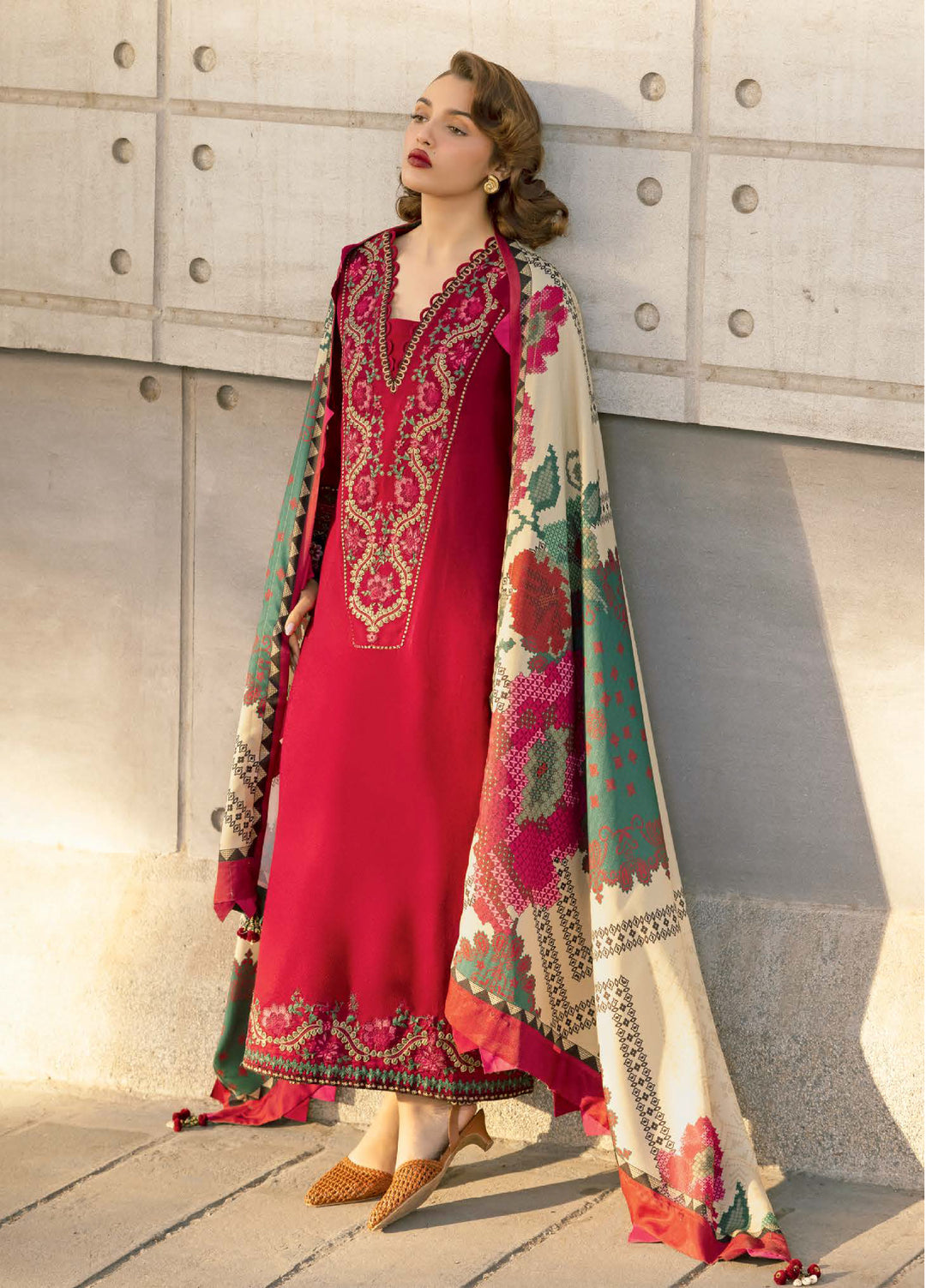 Poshima by Charizma Unstitched Embroidered Peach Leather Suits 3 Piece CHR26PU PSW5-24 - Winter Collection