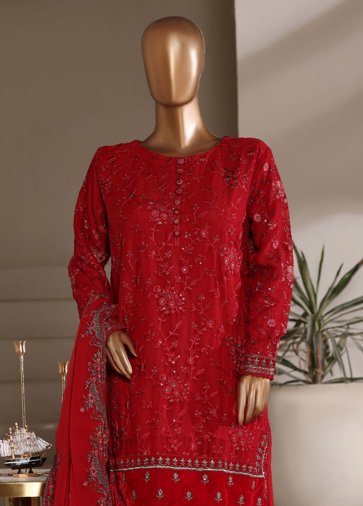 Fasane by HZ Textiles RTW Embroidered Chiffon 3 Piece Suit HZ26UCF HZK-239 Maroon - Festive Collection