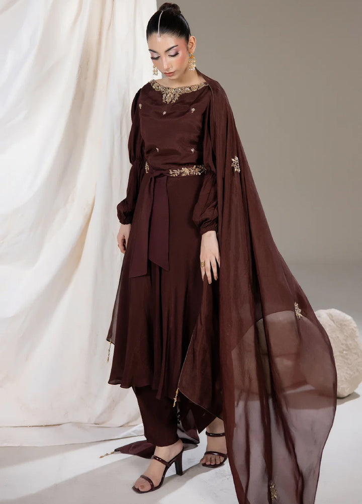 Alee Malic RTW Hand Work Raw Silk 3 Piece Suit Espresso - Wedding Collection