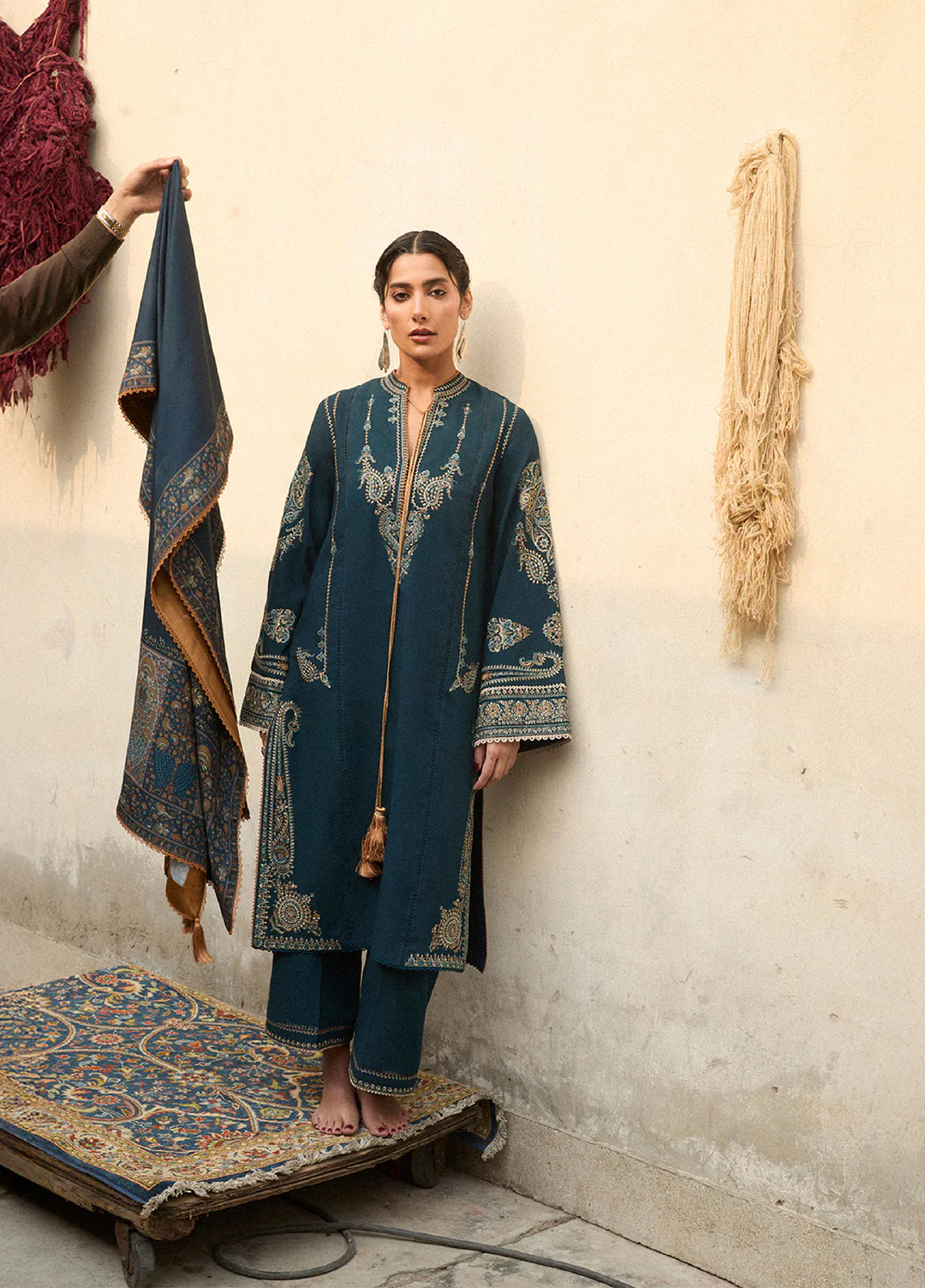 Jugnu by Hussain Rehar Unstitched Karandi Embroidered Suits 3 Piece HR25JW Niva - Winter Collection