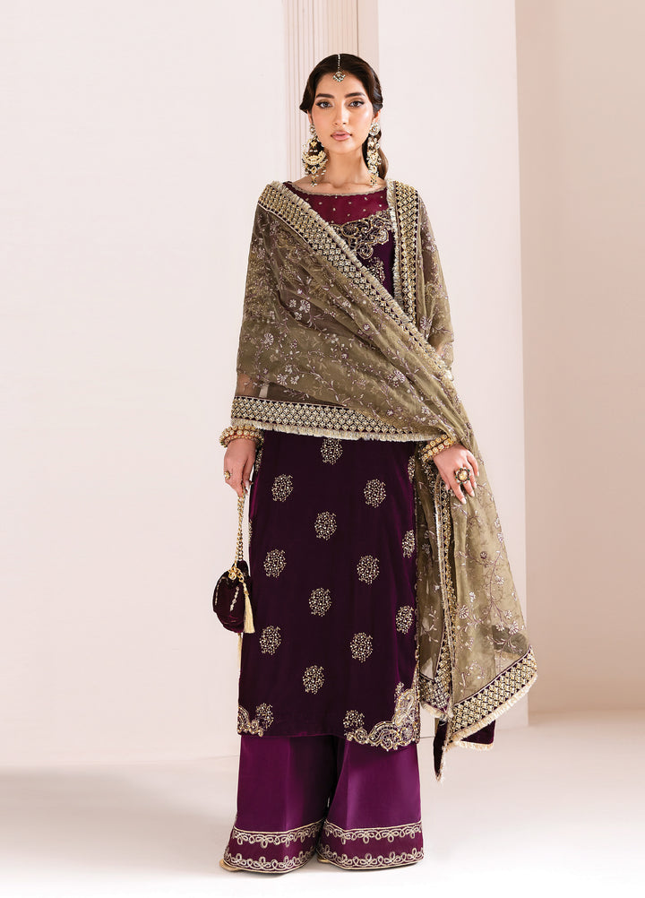 Makhmal by Alizeh Fashion Unstitched Luxury Velvet Embroidered 3 Piece Suits AFB25MV AF-VLT-2228-ZARLISH - Festive Collection
