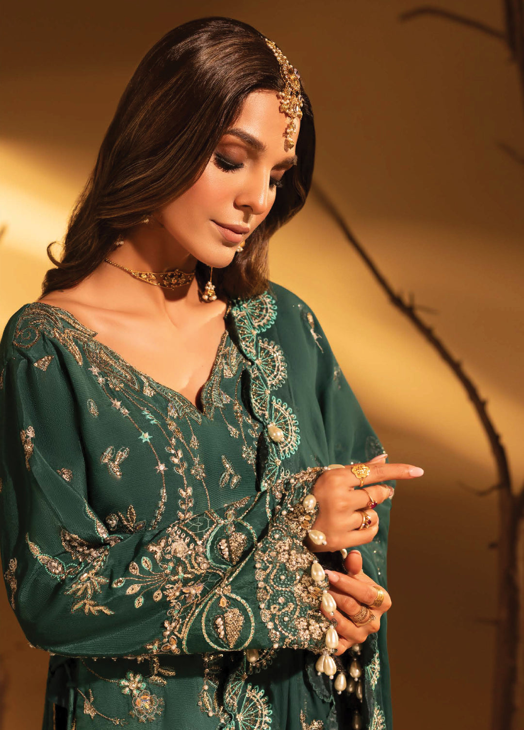 Aylin Unstitched Raw Silk Embroidered Suits 3 Piece AYL25US GREEN SLATE - Festive Collection