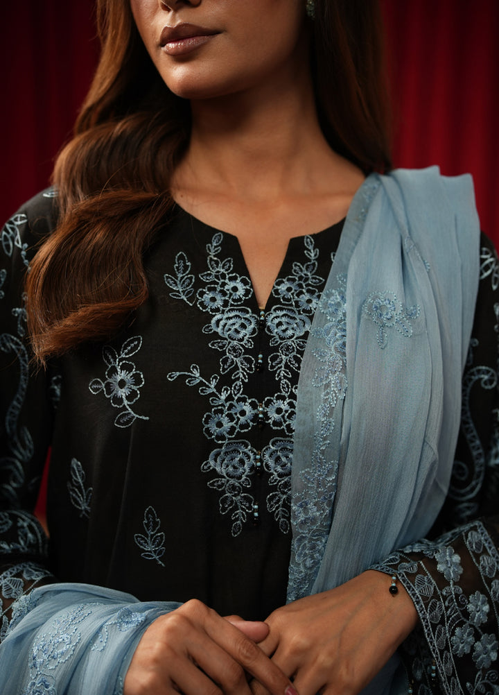 Freesia by Zouj Unstitched Embroidered Cotton 3 Piece Suit ZJ26UFC SAPPHIRE BLACK ZCS-00017 - Festive Collection