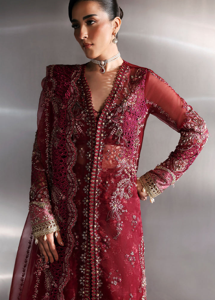 Seraphine by Zarposh Unstitched Embroidered Organza 3 Piece Suit Garnet - Wedding Collection