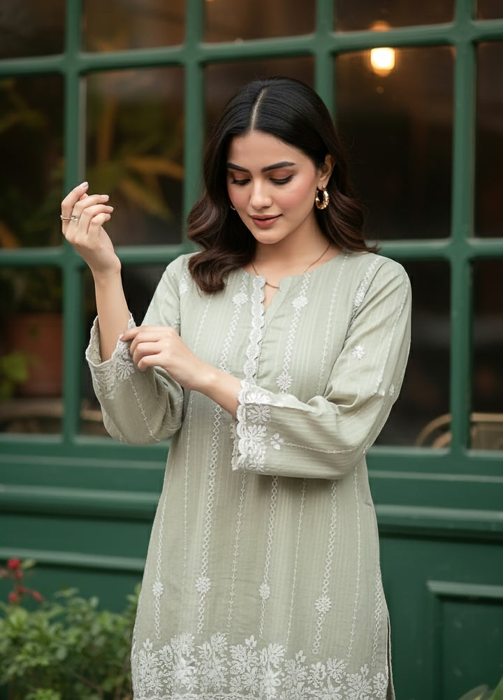 Lakhany Women Pret Embroidered Cambric Shirt Sage - Winter Collection