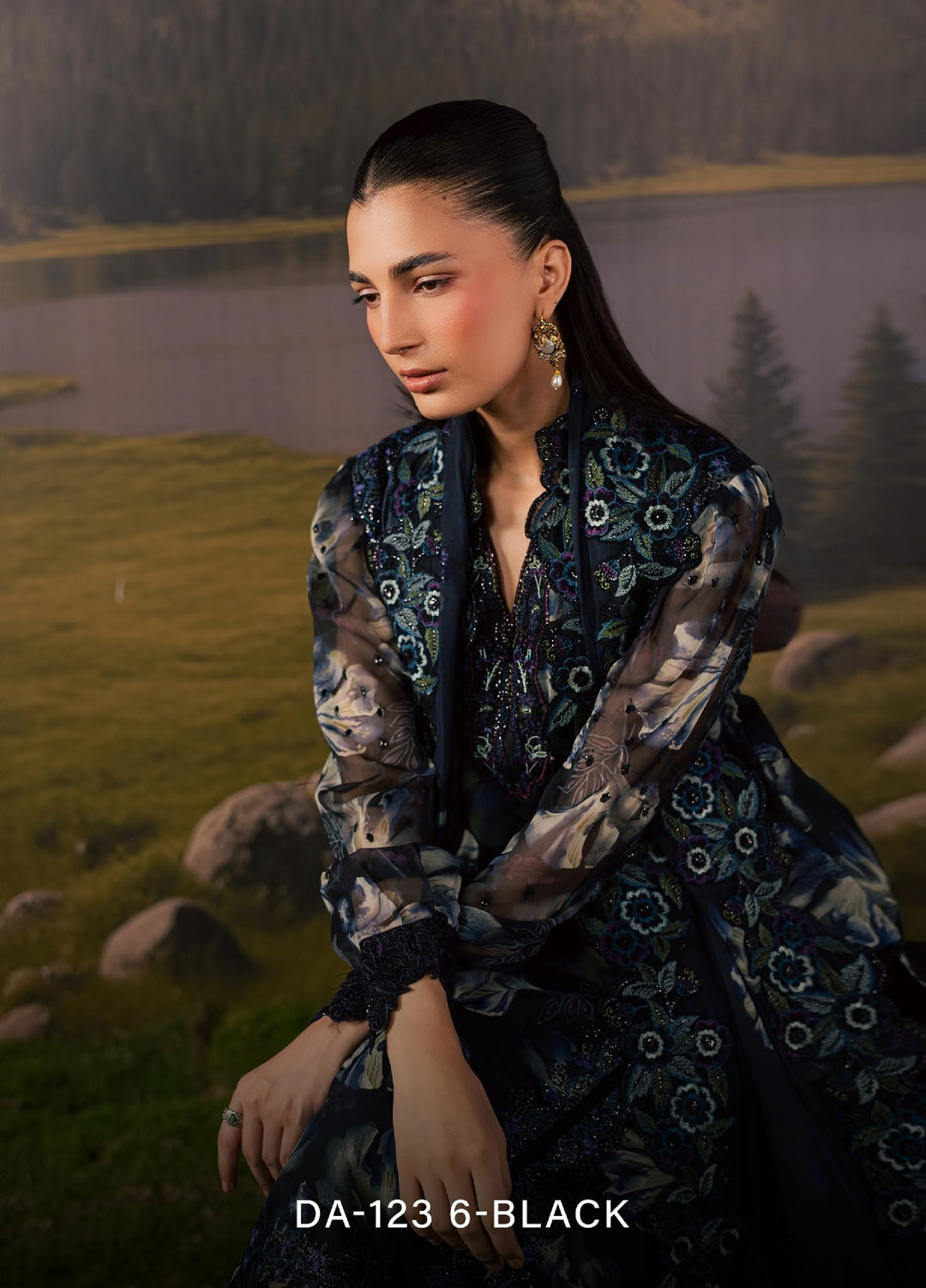 Divani by Daria Unstitched Embroidered Chiffon 4 Piece Suit DN26UD DA-123 6-BLACK - Festive Collection