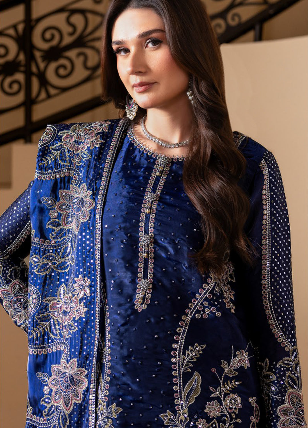 Aaina by Alizeh Unstitched Embroidered Sheesha Silk 3 Piece Suit AF26UASS D-3 BANO - Festive Collection