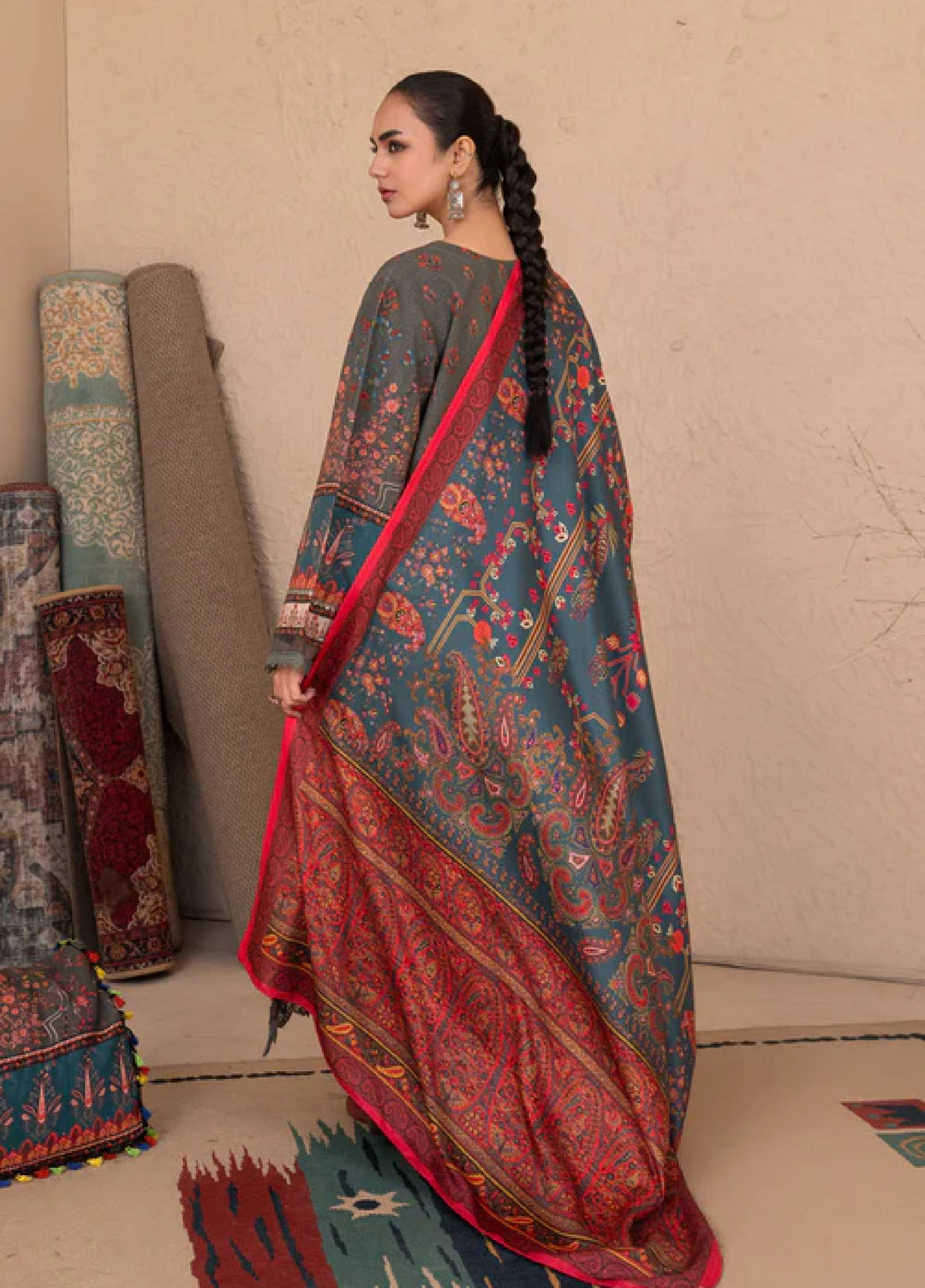 Jugnu by Chandan Nagri Women Pret Embroidered Khaddar 3 Piece Suit Roohi - Winter Collection