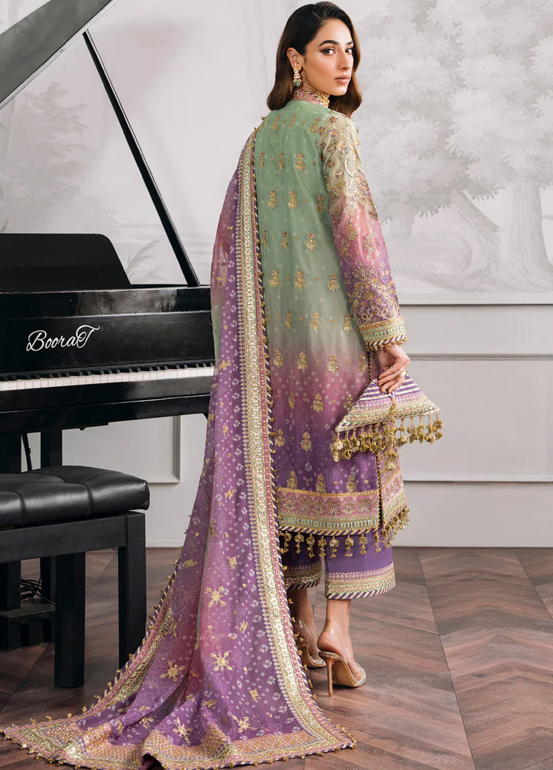 Chantelle by Baroque Unstitched Chiffon Embroidered Suits 3 Piece BQ25FC CH12-08 - Festive Collection