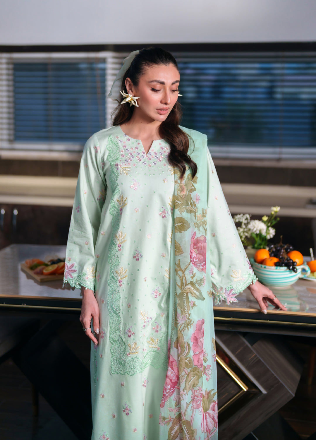 Symphony by Neeshay Unstitched Embroidered Luxury Lawn 3 Piece Suit NSH26US D-5 Aizere - Summer Collection