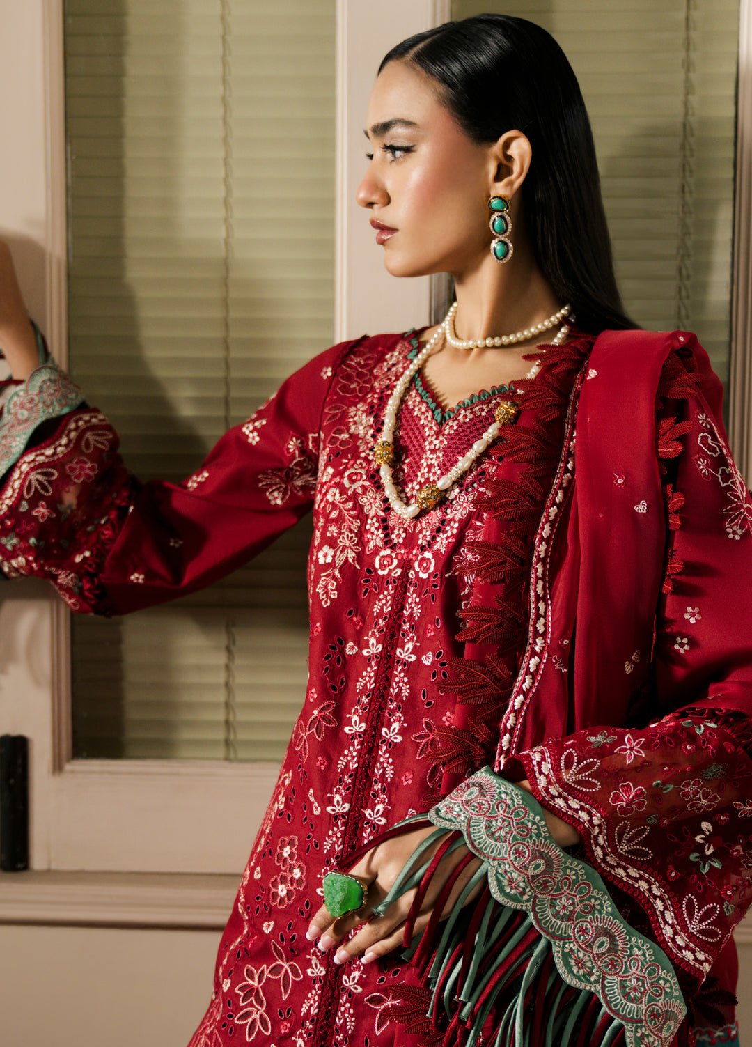 Camelia by Sundas Ahad Unstitched Embroidered Luxury Lawn 3 Piece Suit SNA26UC EL-02 Red Rouge - Festive Collection