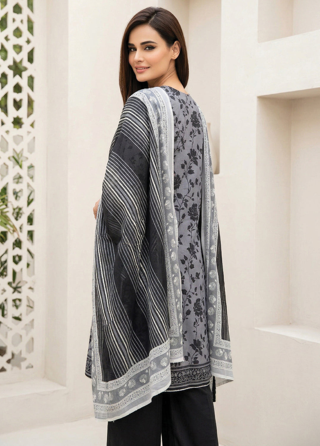Black N White by Regalia Textiles Unstitched Printed Lawn 3 Piece Suit RG26ULBW D2 - Casual Collection
