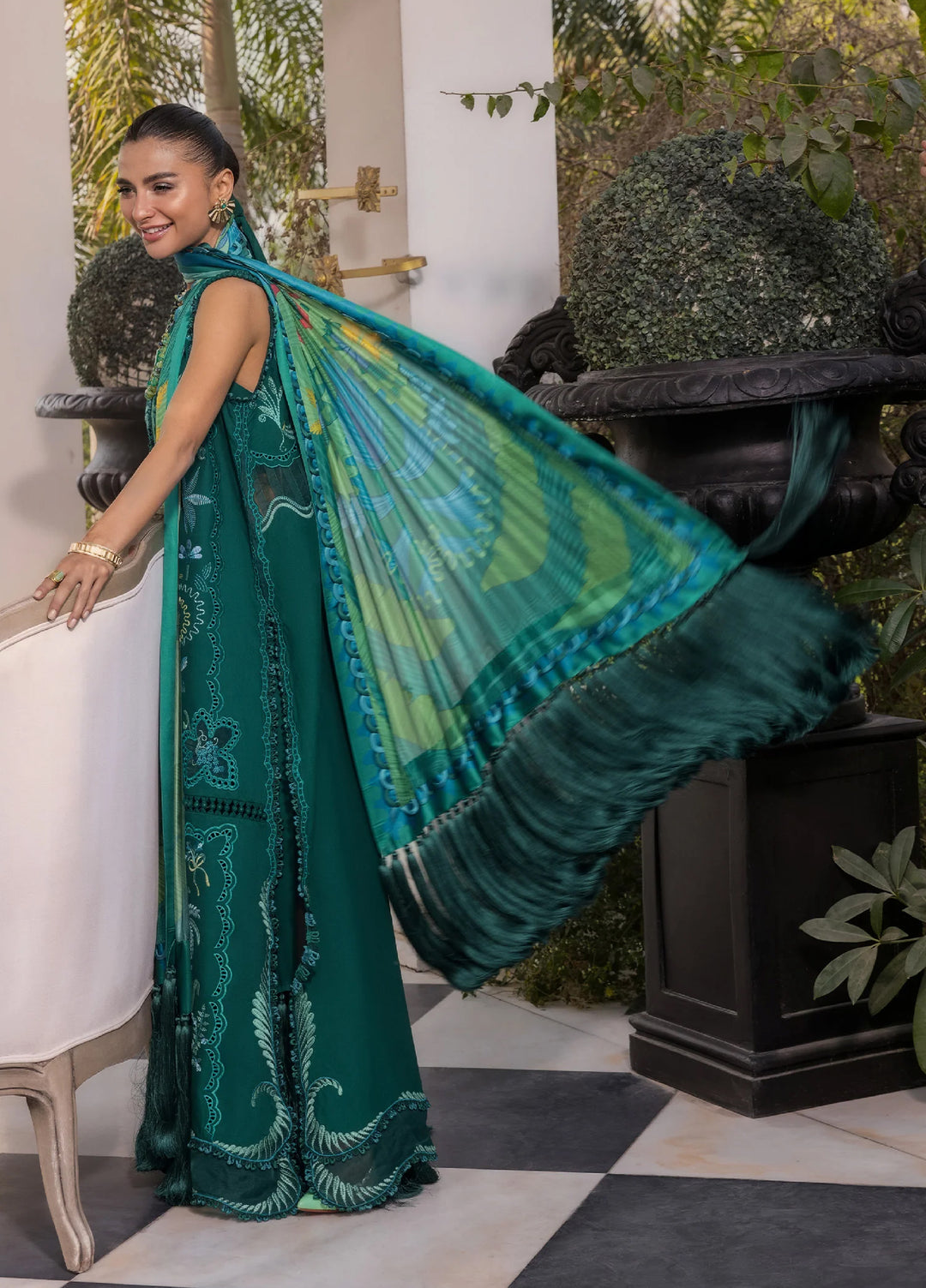 Flow by Crimson Unstitched Embroidered Lawn 3 Piece Suit CR26UFL D3 B-Emerald - Festive Collection