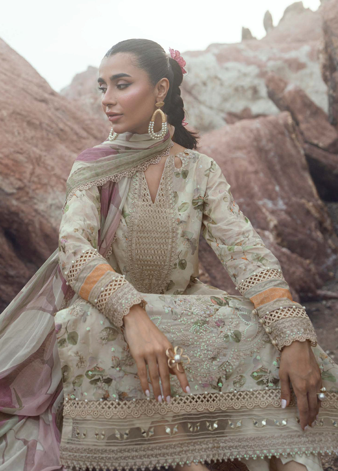Gardenia by Nureh Unstitched Embroidered Lawn 3 Piece Suit NU26UGL NSG-205 - Summer Collection
