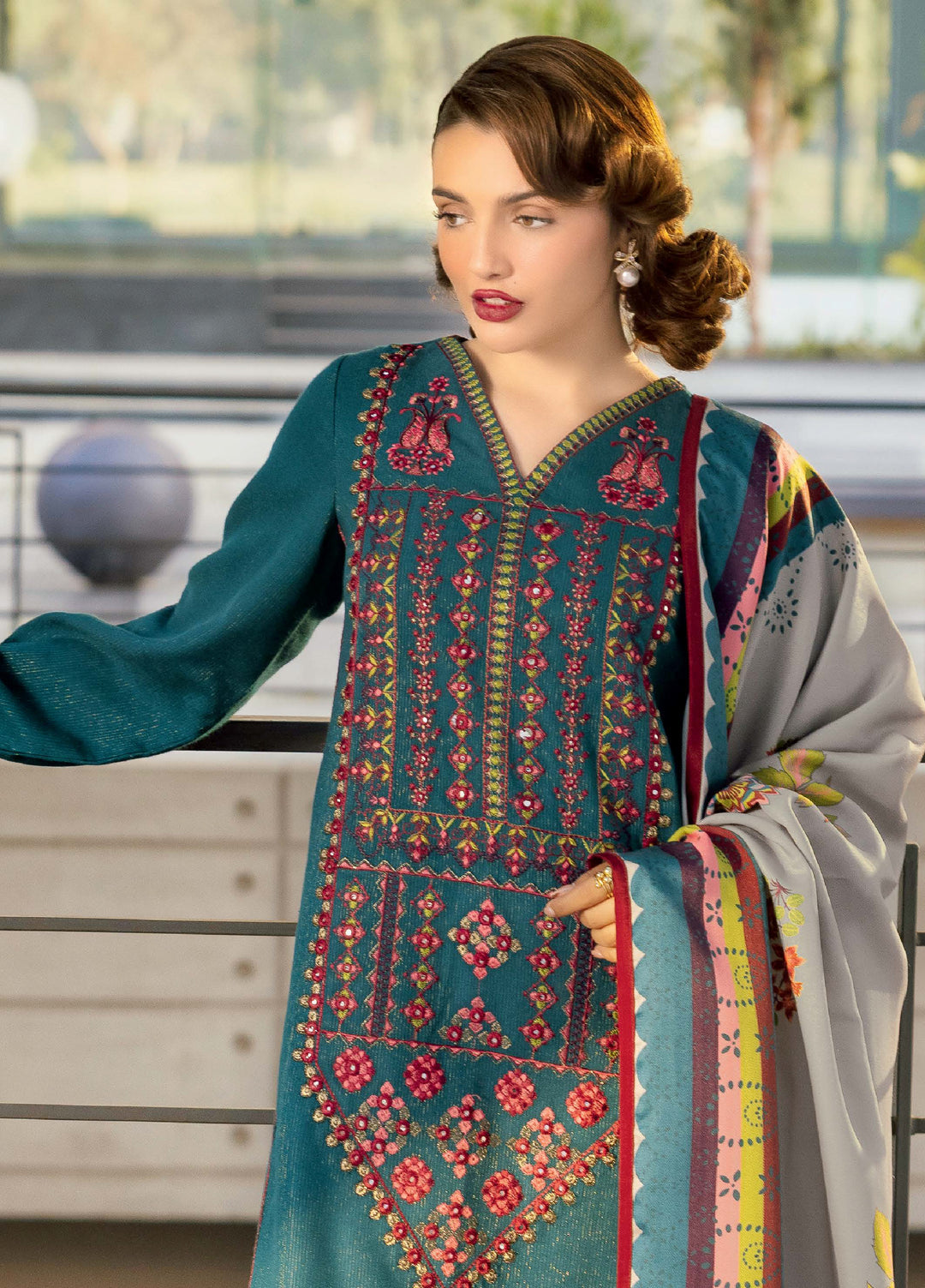 Poshima by Charizma Unstitched Embroidered Peach Leather Suits 3 Piece CHR26PU PSW5-26 - Winter Collection