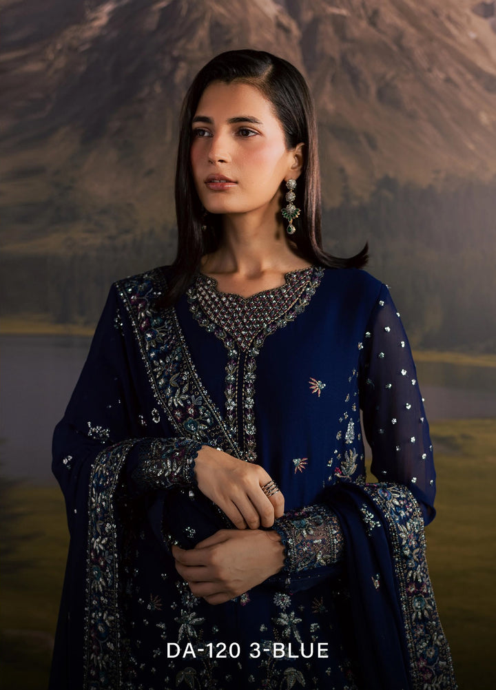 Divani by Daria Unstitched Embroidered Chiffon 4 Piece Suit DN26UD DA-120 3-BLUE - Festive Collection