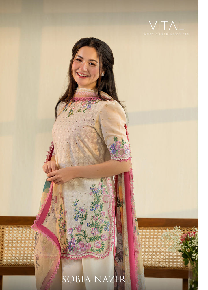 Vital by Sobia Nazir Unstitched Embroidered Lawn 3 Piece Suit SN26UVL 11B - Summer Collection