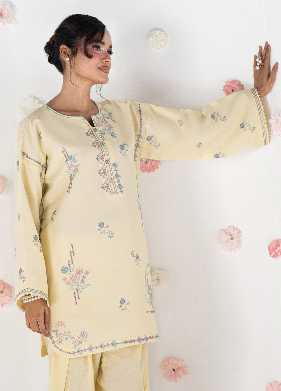 Blush N Bliss by Sahane Women RTW Embroidered Dobby Lawn 2 Piece Suit Honey Butter LP63008 Casual Collection