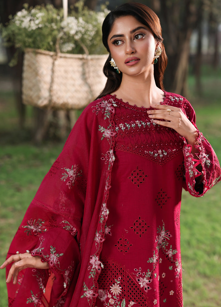 Tales of Petals by Sardinia Unstitched Embroidered Luxury Lawn 3 Pcs Suit SRD26UTP D-4 Floral Fuschia - Festive