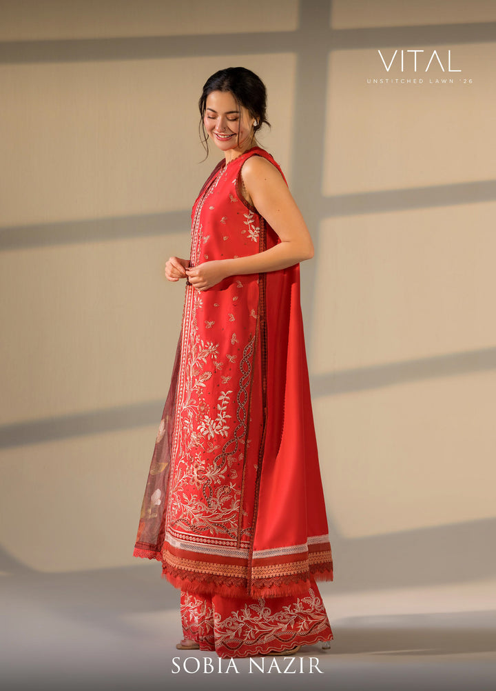 Vital by Sobia Nazir Unstitched Embroidered Lawn 3 Piece Suit SN26UVL 12A - Summer Collection
