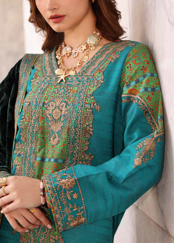 Poshima by Charizma Unstitched Peach Leather Embroidered Suit with Velvet Shawl 3 Piece CRZ25LW PSW5-19 - Winter Collection