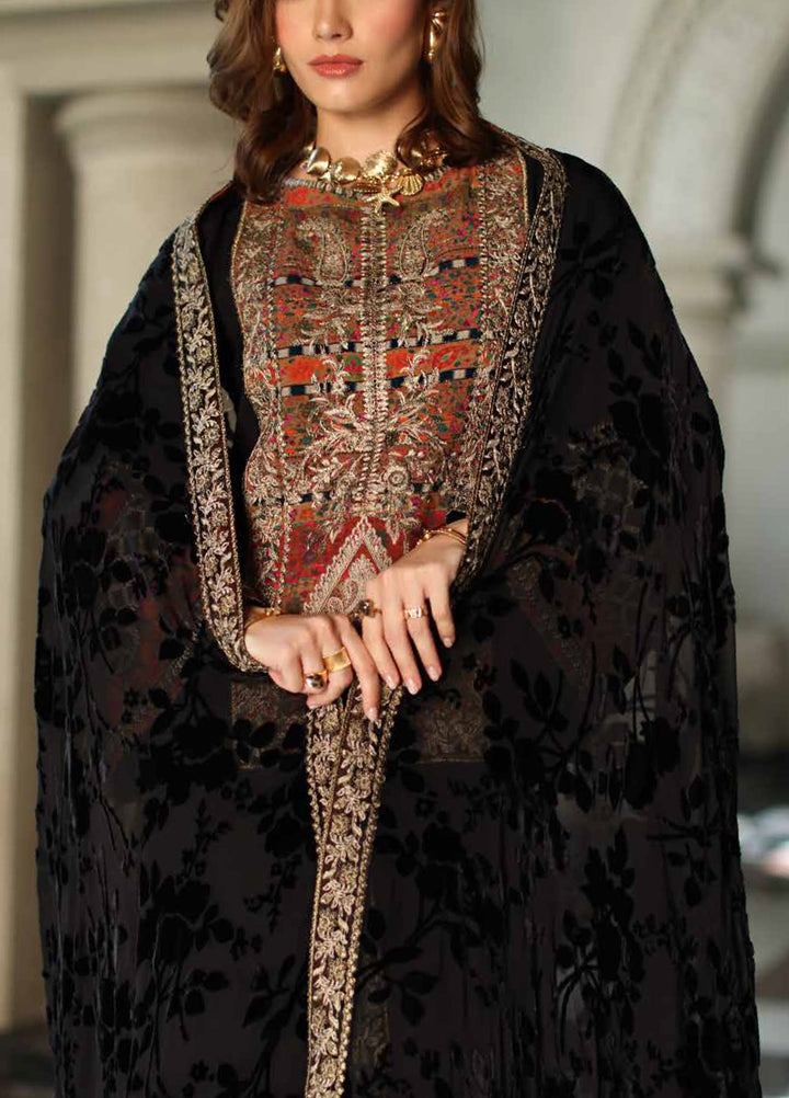 Poshima by Charizma Unstitched Peach Leather Embroidered Suit with Velvet Shawl 3 Piece CRZ25LW PSW5-21 - Winter Collection