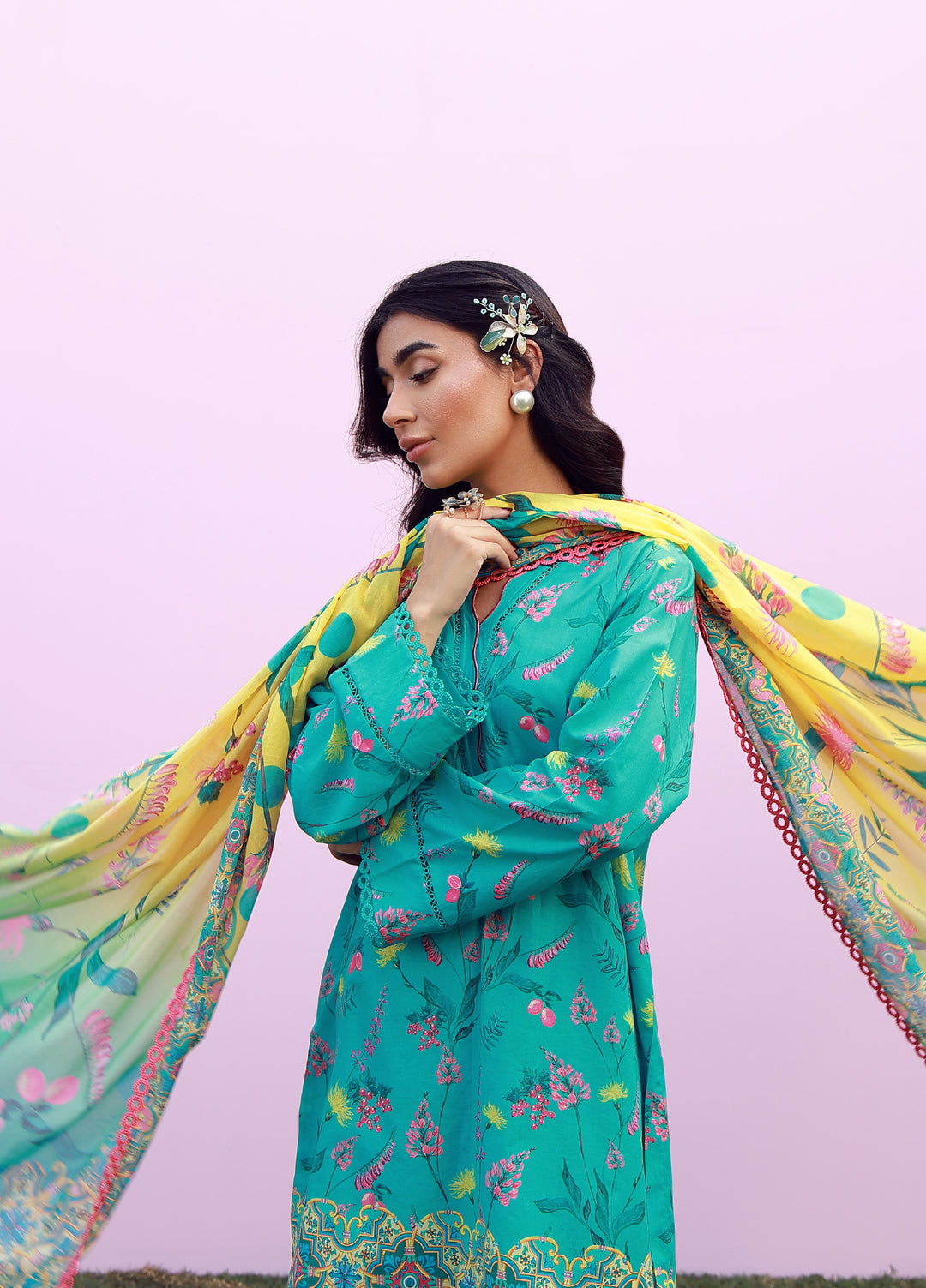 Mirha by Sahar Unstitched Printed Lawn 3 Piece Suit SS1-26-14 Teal Meadow - Summer Collection