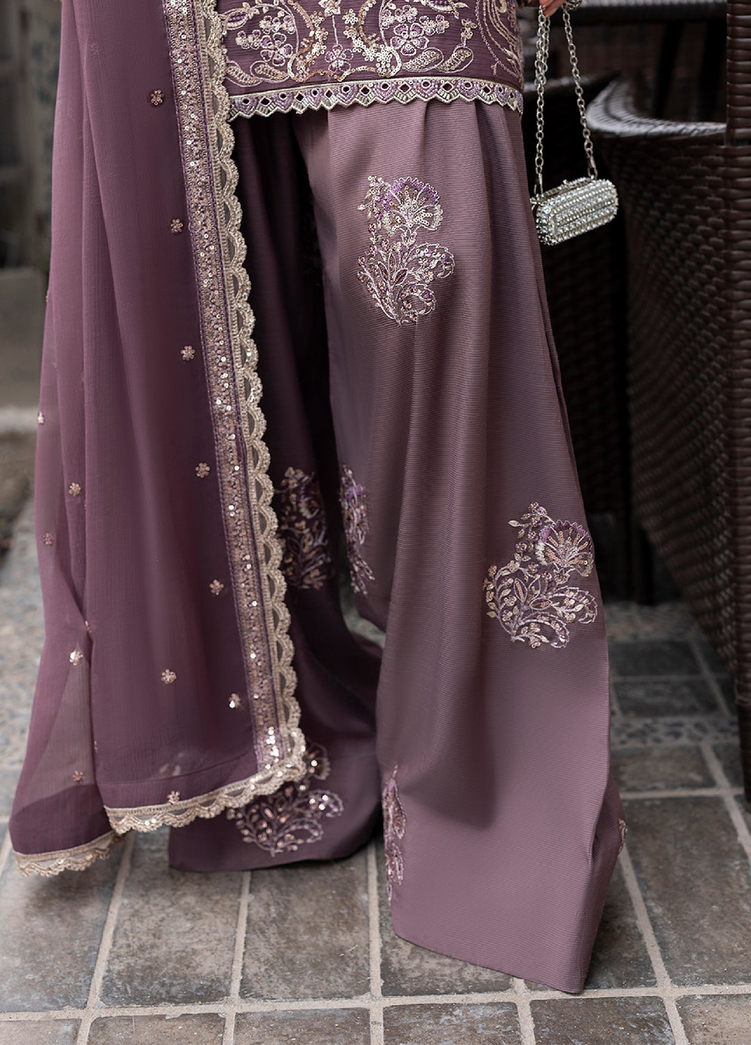 Sahane Embroidered Chiffon Suits Unstitched 3 Piece CT 25005 Roseate - Formals Collection