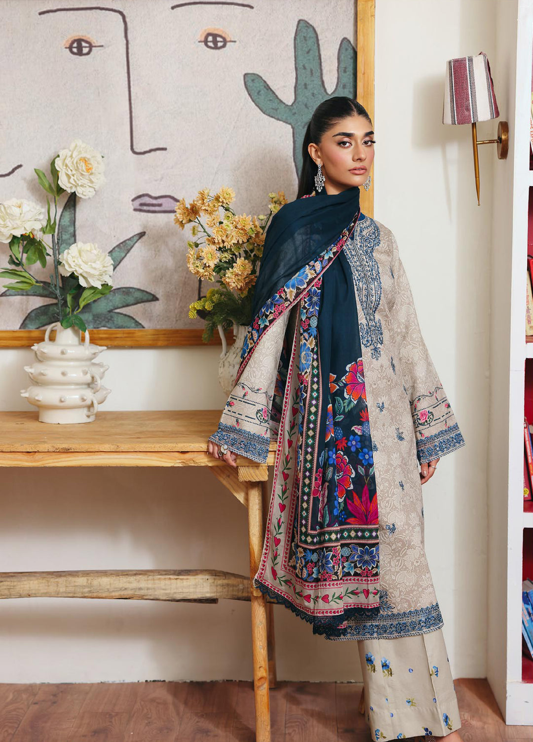 Nissa Floral Symphony by Rajbari Unstitched Lawn Embroidered 3 Piece Suit RB26UNF D-09 - Summer Collection