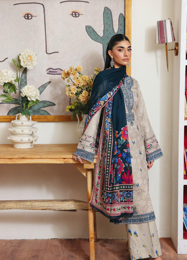 Nissa Floral Symphony by Rajbari Unstitched Lawn Embroidered 3 Piece Suit RB26UNF D-09 - Summer Collection