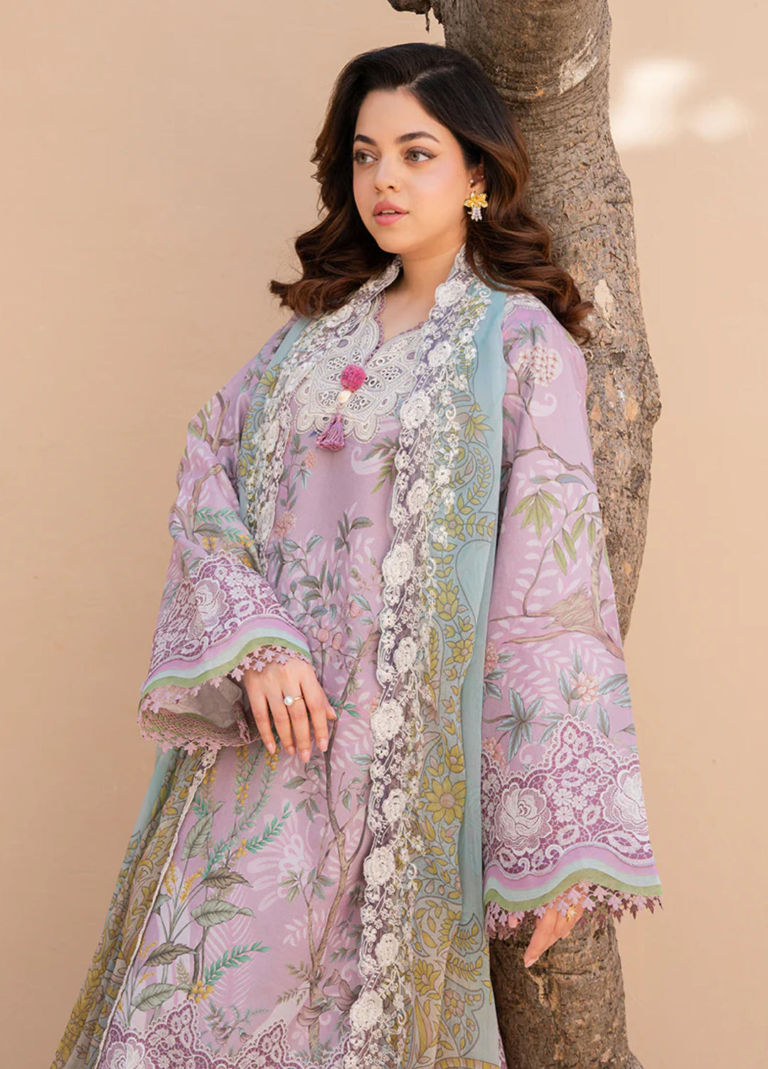 Summer in Bloom By Roheenaz Unstitched Printed Lawn 3 Piece Suit RN26USBL 34A Rose Veil - Festive Collection