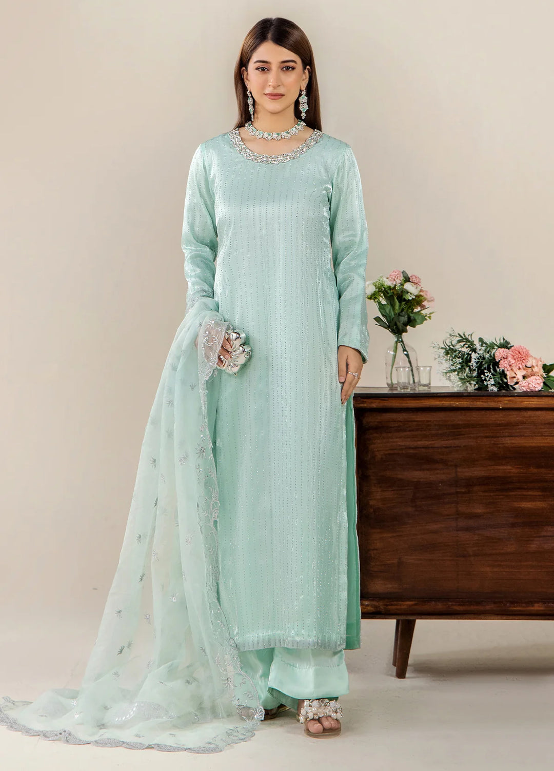 The Florea Edit by Alyra RTW Embossed Sheesha Silk 3 Piece Suit LYRA-RTW1003 - Festive Collection