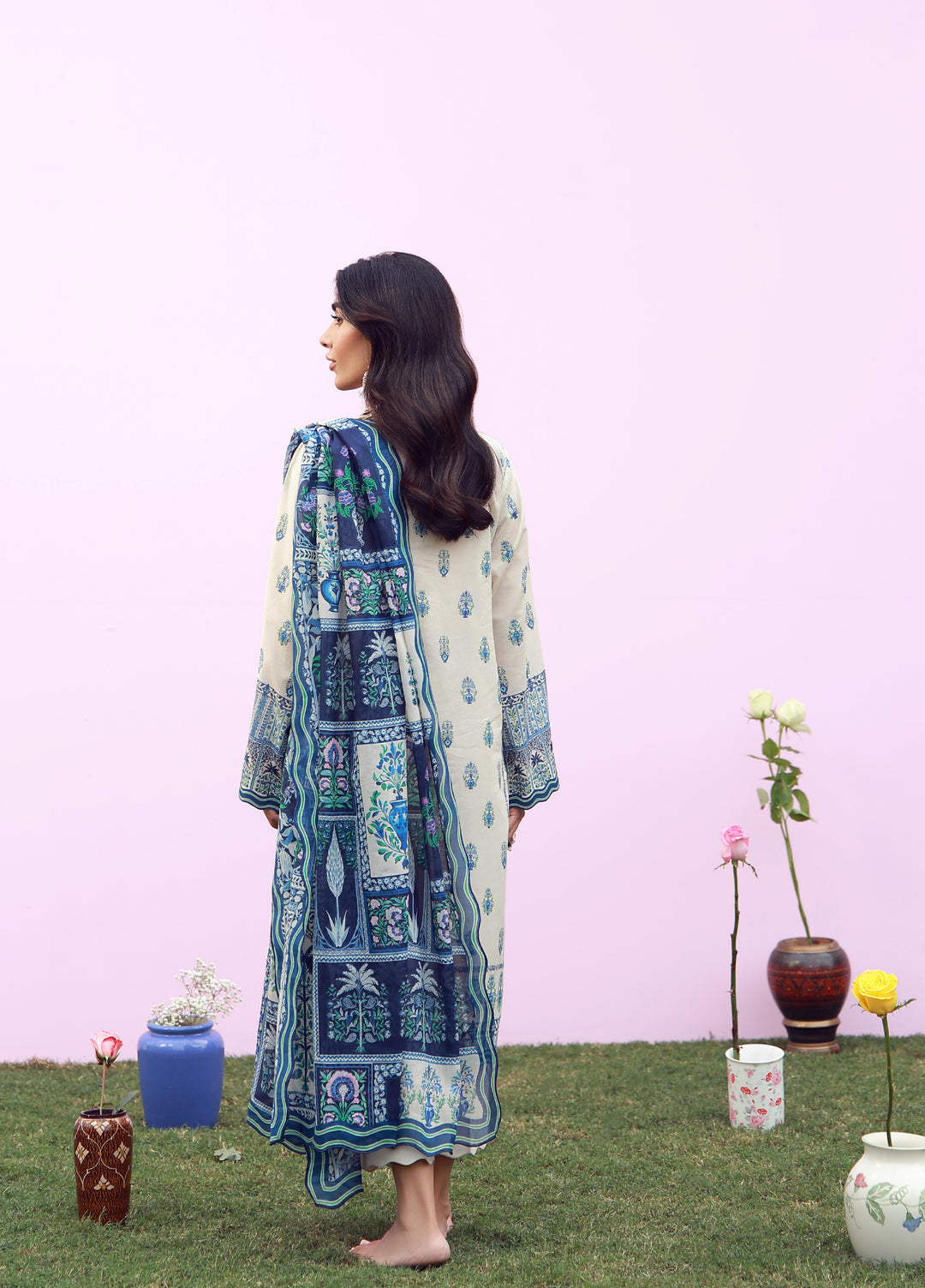 Mirha by Sahar Unstitched Printed Lawn 3 Piece Suit SS1-26-05 Indigo Cream Folk - Summer Collection