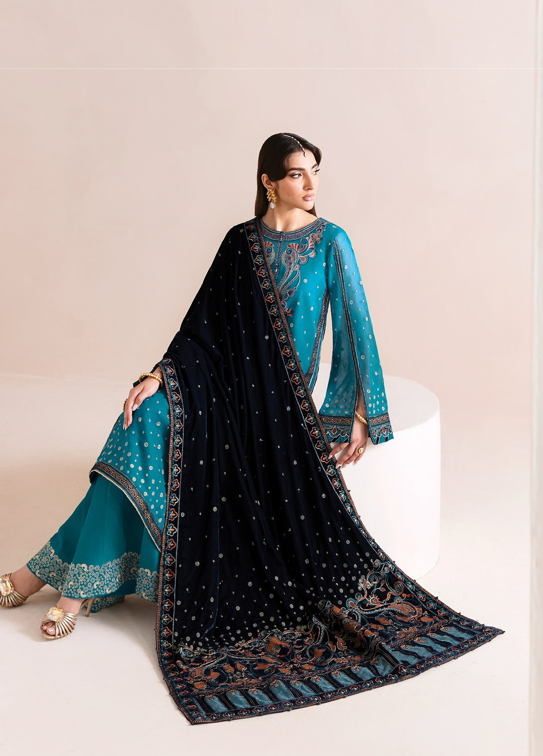 Makhmal by Alizeh Fashion Unstitched Luxury Velvet Embroidered 3 Piece Suits AFB25MV AF-VLT-2225-NELOFER - Festive Collection