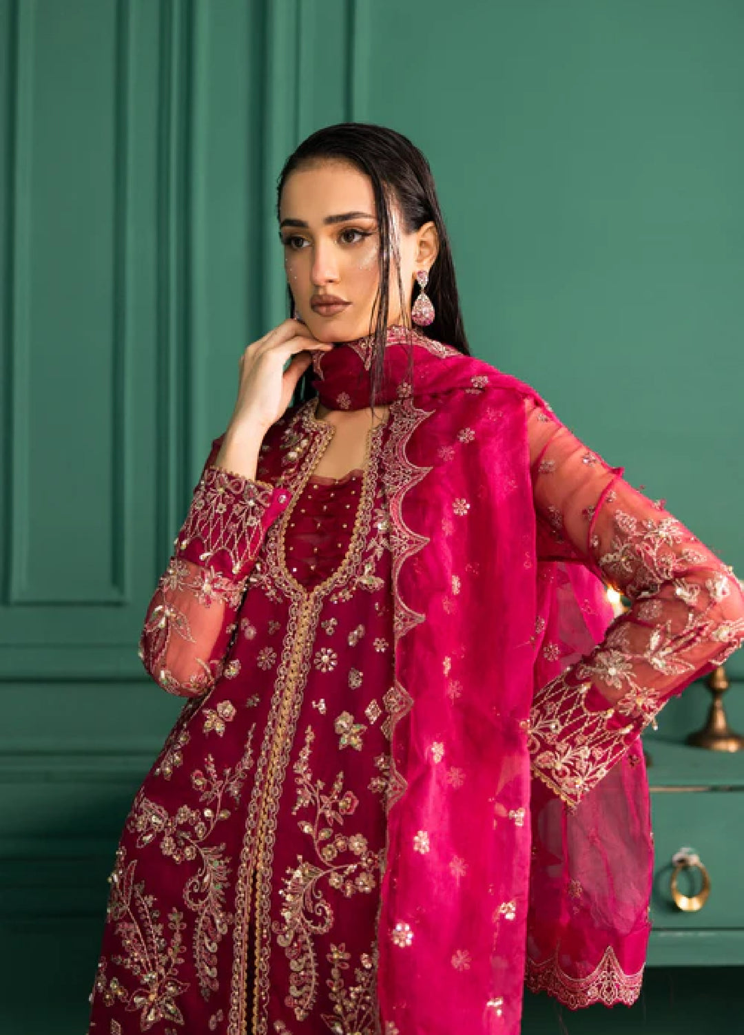 Ramz O Raaz by Ruby Suleiman Women Pret Organza Garnet Glow - Festive Collection