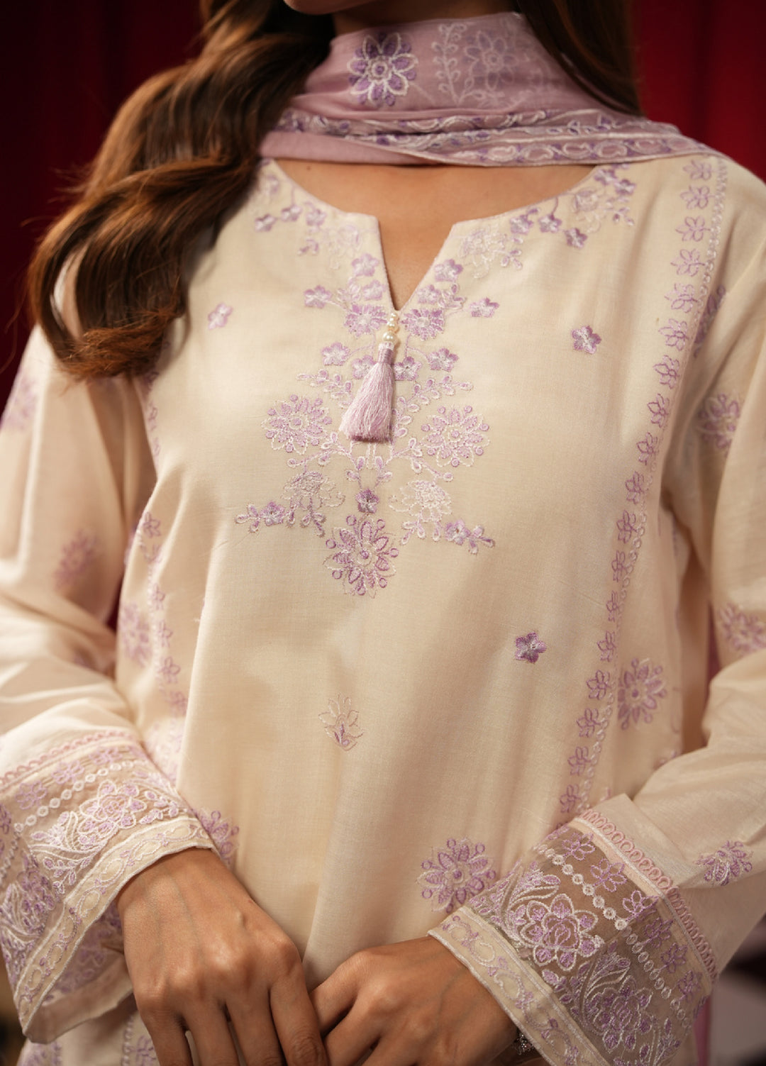 Freesia by Zouj Unstitched Embroidered Cotton 3 Piece Suit ZJ26UFC LAVENDER LUXE ZCS-00019 - Festive Collection