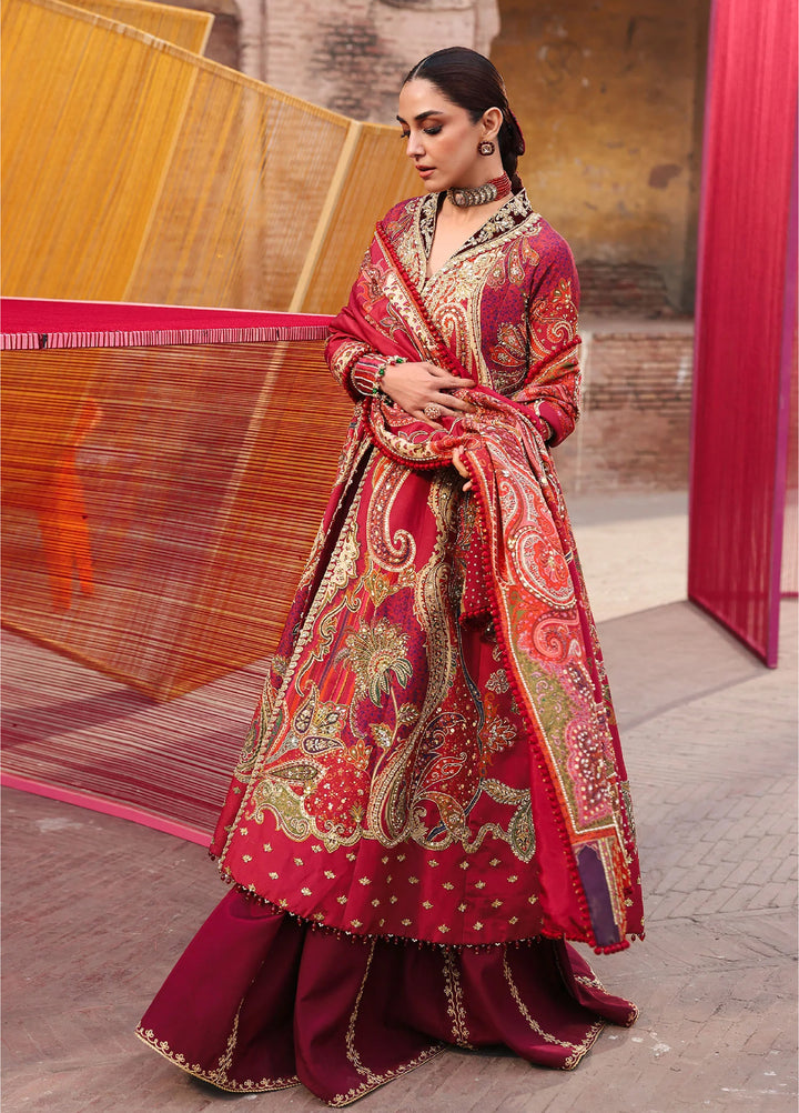 Crimson Unstitched Embroidered Silk 3 Piece Suit CR26UW D-1 Damini Scarlet - Festive Collection