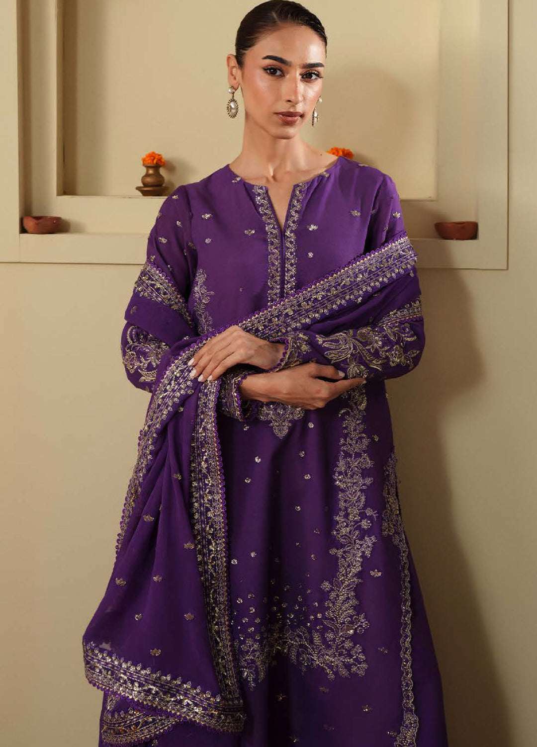 Shagun by Neeshay Unstitched Raw Silk Embroidered Suits 3 Piece NSH25SF ZAREESHA - Festive Collection