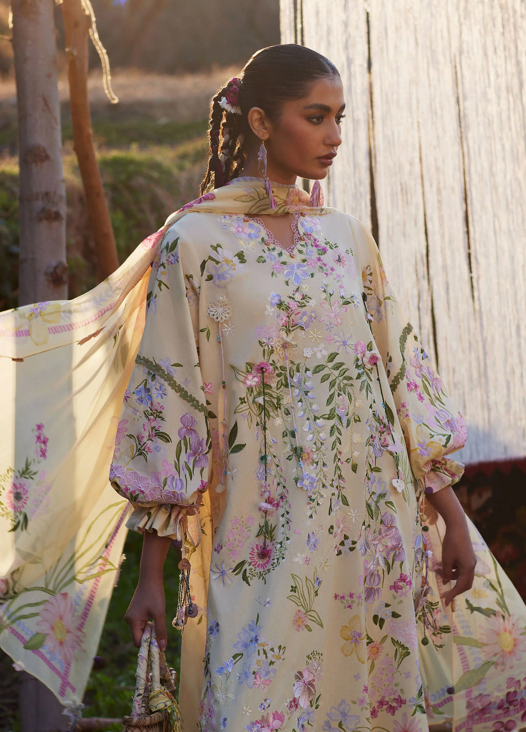 Meili by Zaha Unstitched Embroidered Lawn 3 Piece Suit ZK26UML ZL26-12B - Festive Collection