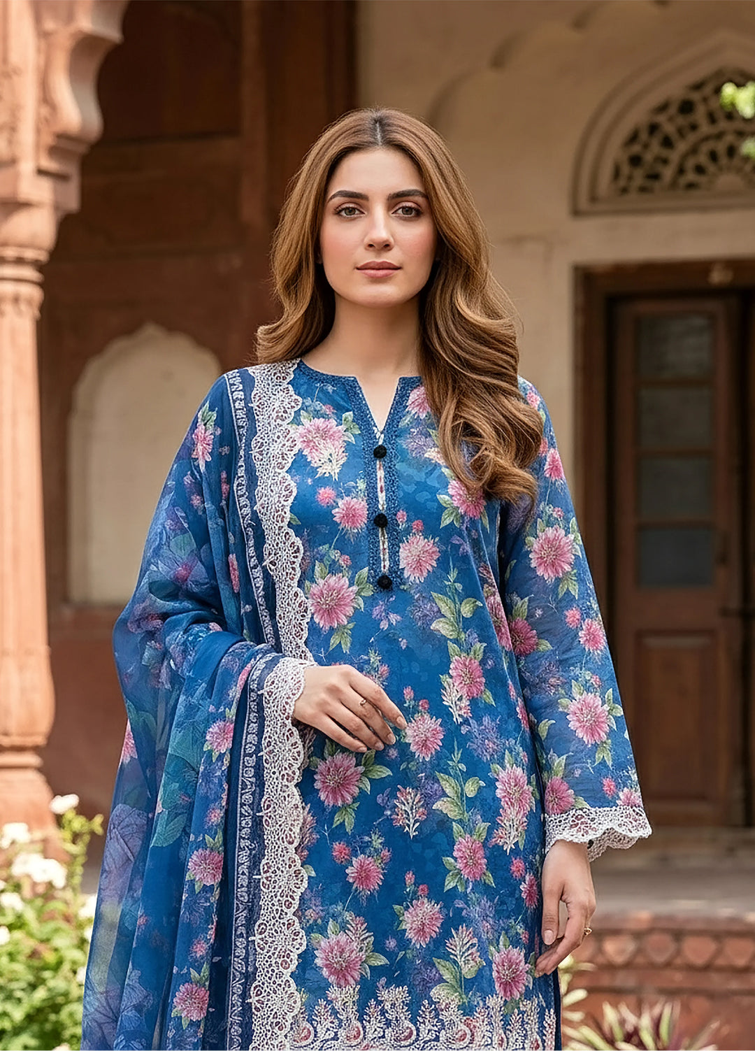 Lakhany Summer Essentials Embroidered Unstitched Lawn 3 Piece Suit LSM26USE LG-RL-0368 - Ramadan Collection