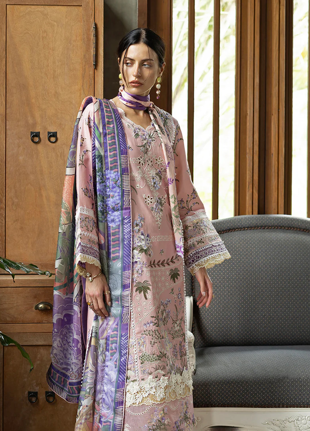 Mon Tresor by Esmel Unstitched Embroidered Luxury Lawn 3 Piece Suit EML26UMT D4-Rosy - Summer Collection