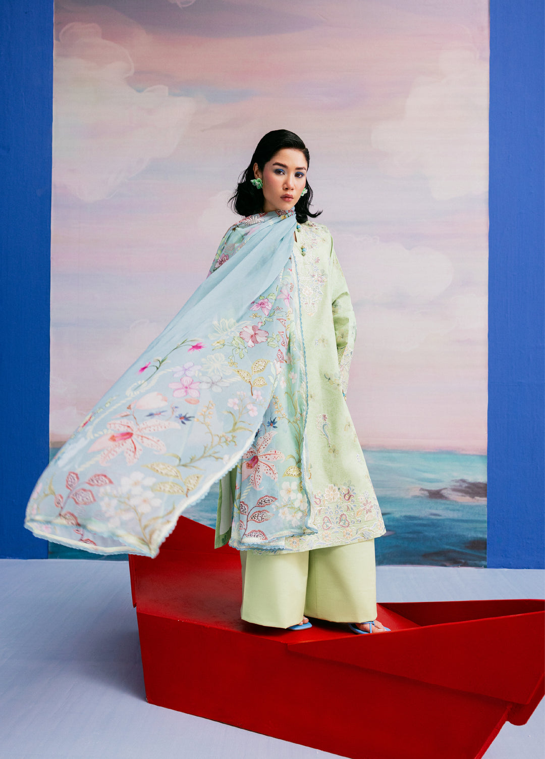 Zync by Florent Unstitched Embroidered Printkari Lawn 3 Piece Suit FL26UZP FZ-8B - Summer Collection