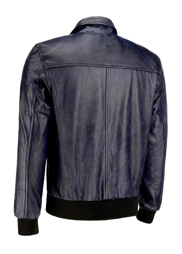 Jild Bomber Jacket Solids Mens Zipper Vintage Bomber Polo Leather Jacket Blue - Winter Collection