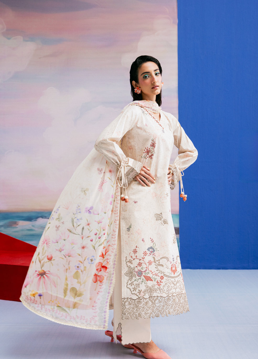 Zync by Florent Unstitched Embroidered Printkari Lawn 3 Piece Suit FL26UZP FZ-7B - Summer Collection