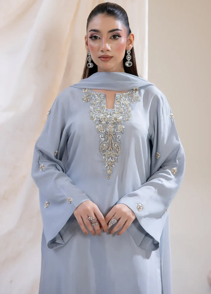 Alee Malic RTW Hand Work Raw Silk 3 Piece Suit Slate - Wedding Collection